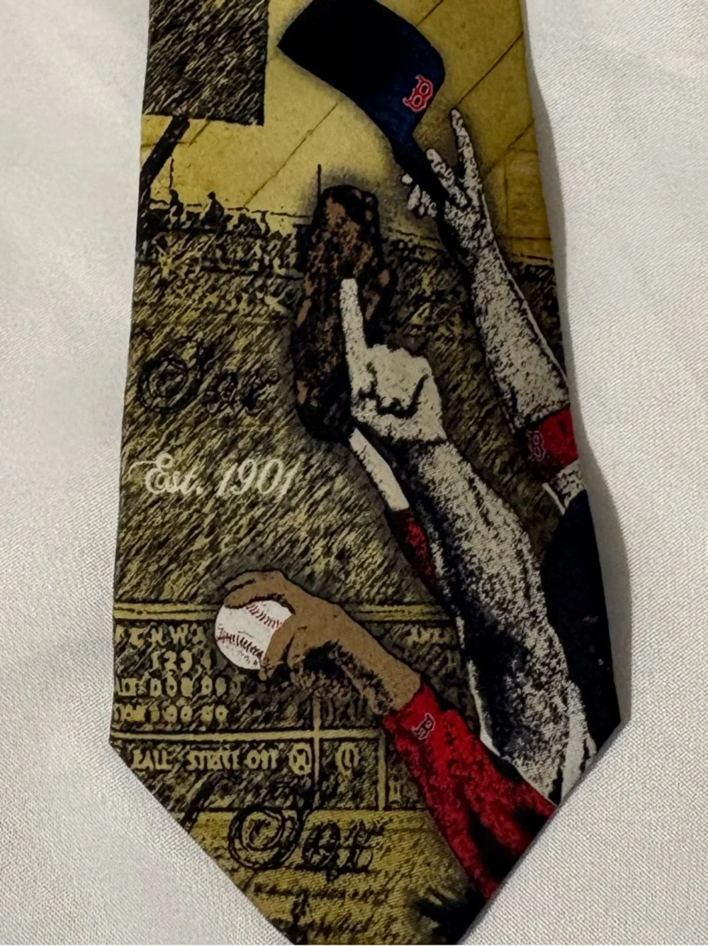 vintage-style Boston Red Sox necktie nostalgic baseball imagery team logos men’s